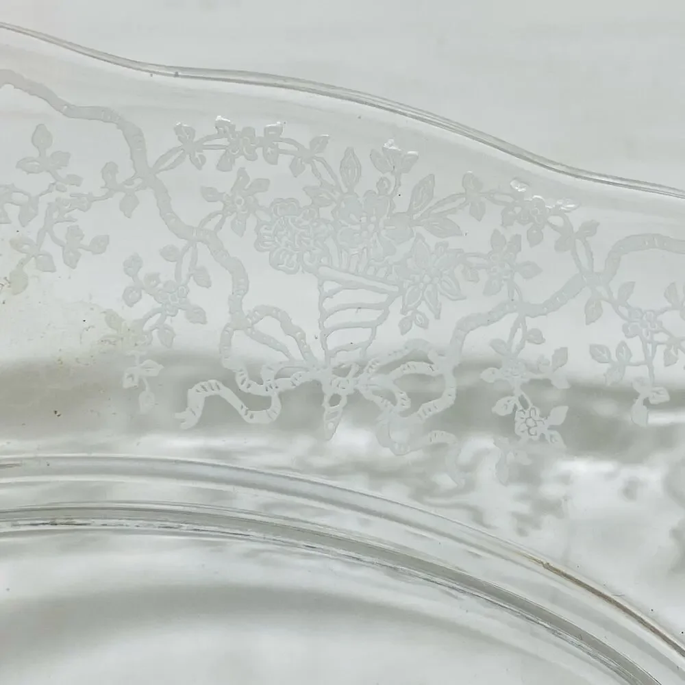 Fostoria Corsage Pattern Clear Etched Crystal Creamer Sugar Bowl & Relish Dish
